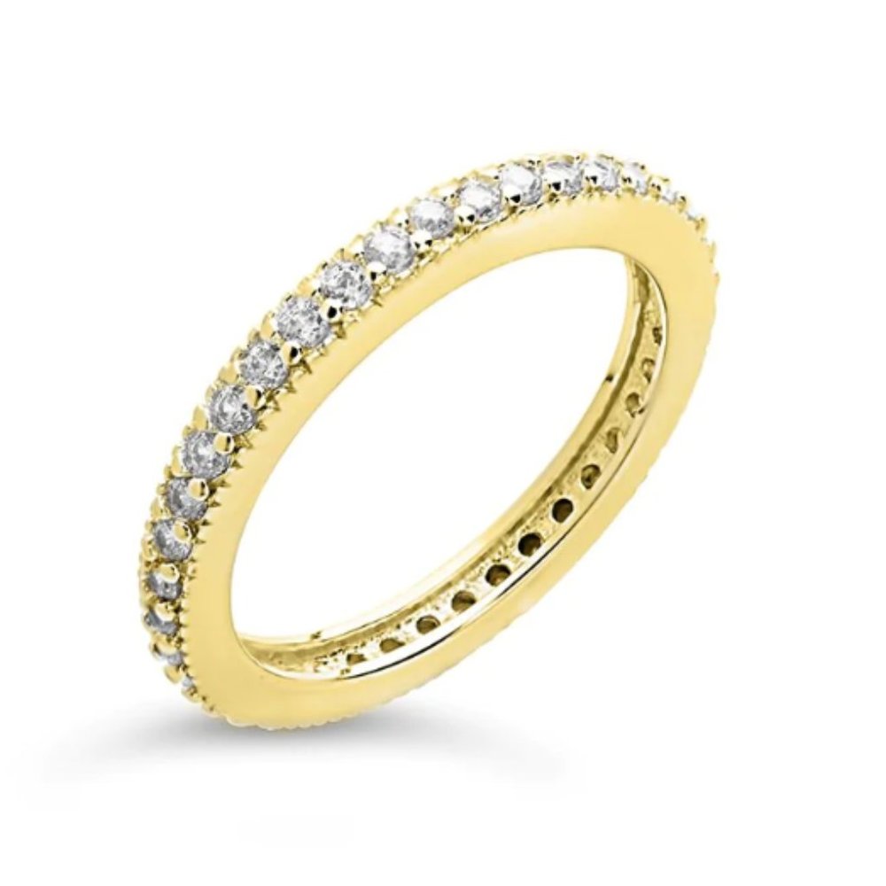 Sterling Forever 14K Gold Plated Sterling Silver Thin CZ Band Ring - NWOT